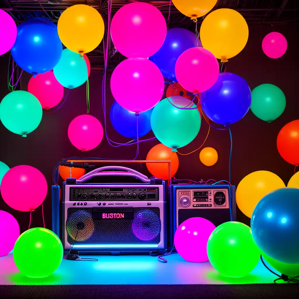 Fotos festa retro boombox neon baloes