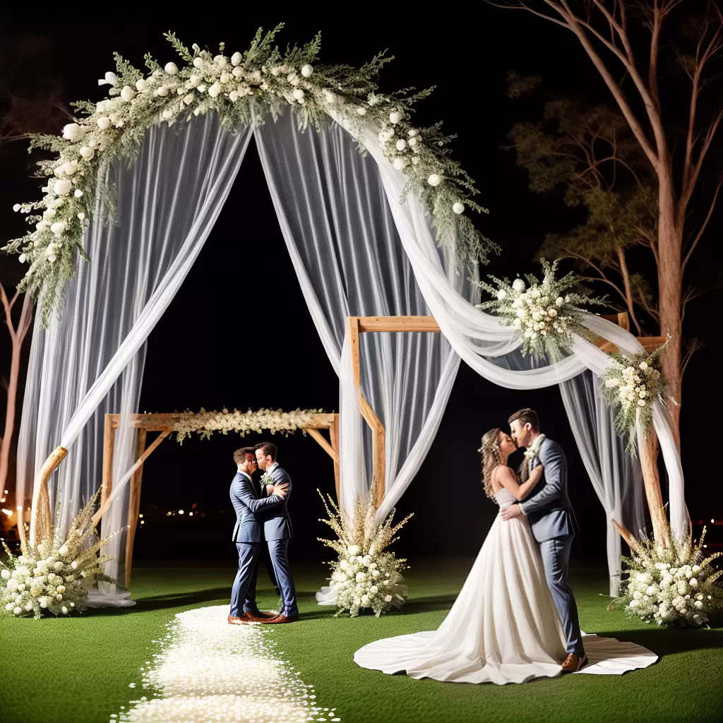 Fotos casamento arco baloes dourado branco