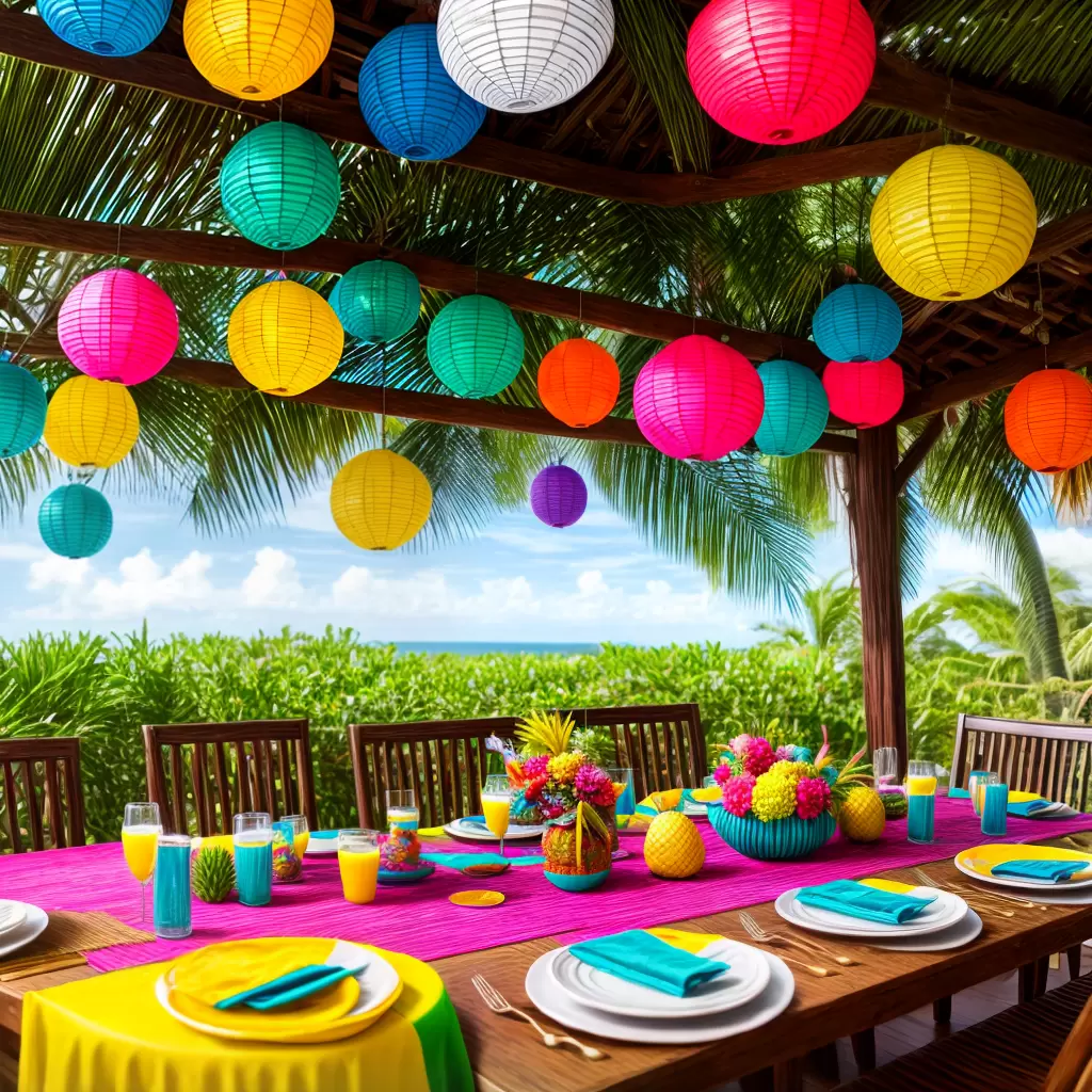 Fotos decoracao festa tropical diy flores papel bar tiki