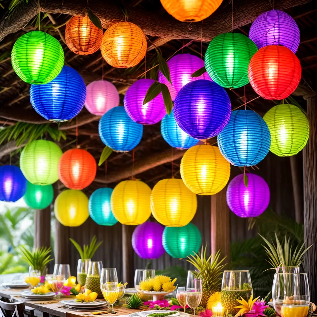 Fotos decoracao festa tropical lanternas flores frutas