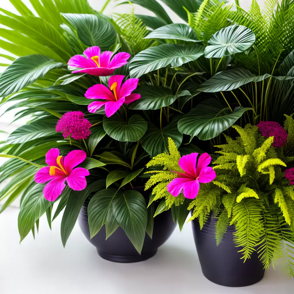 Fotos centro mesa tropical folhagem flores