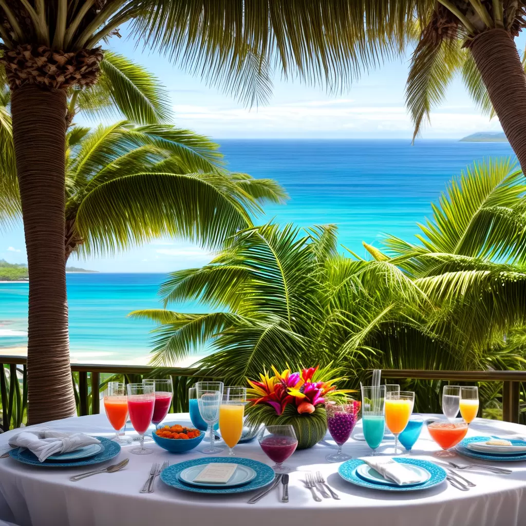 Fotos mesa tropical frutas flores praia Fotos mesa tropical frutas flores praia