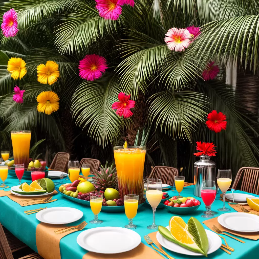 Fotos mesa tropical frutas bebidas flores Fotos mesa tropical frutas bebidas flores