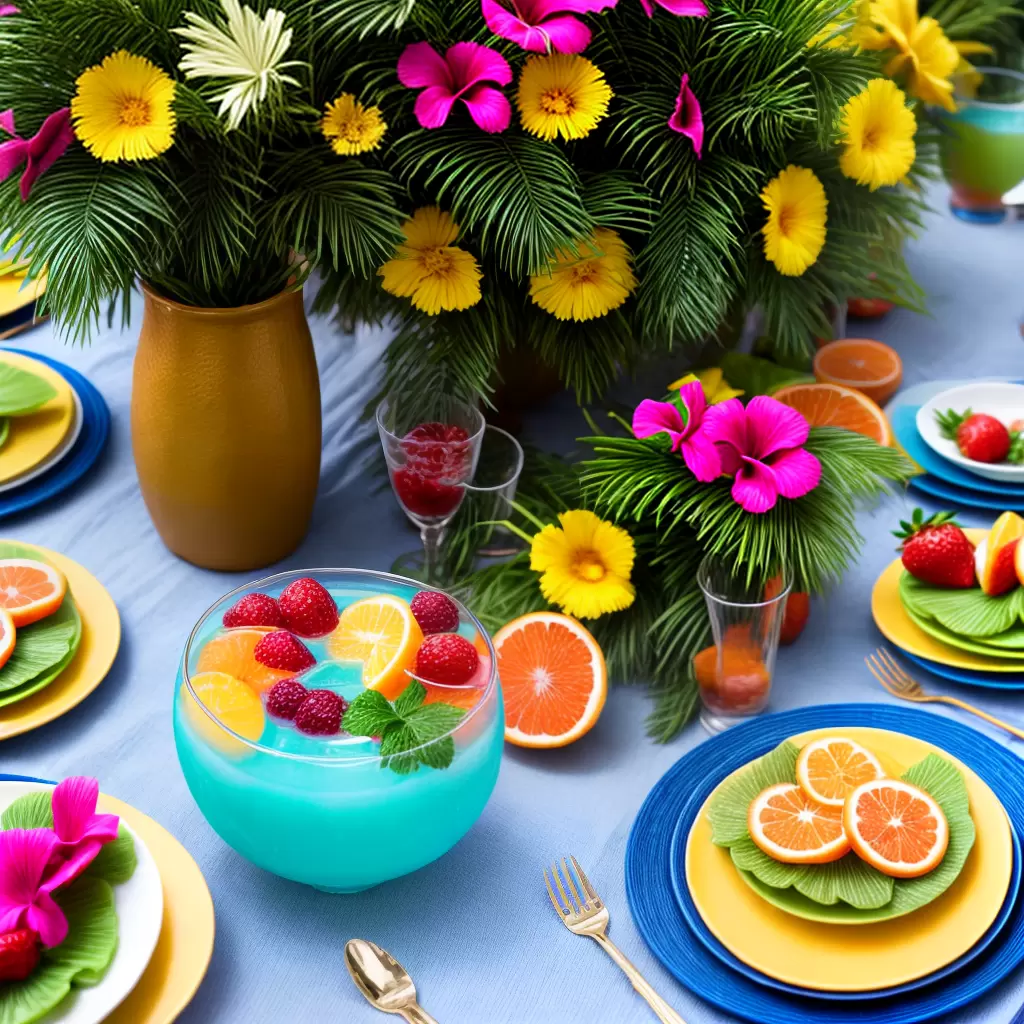 Fotos festa tropical mesa decorada frutas flores