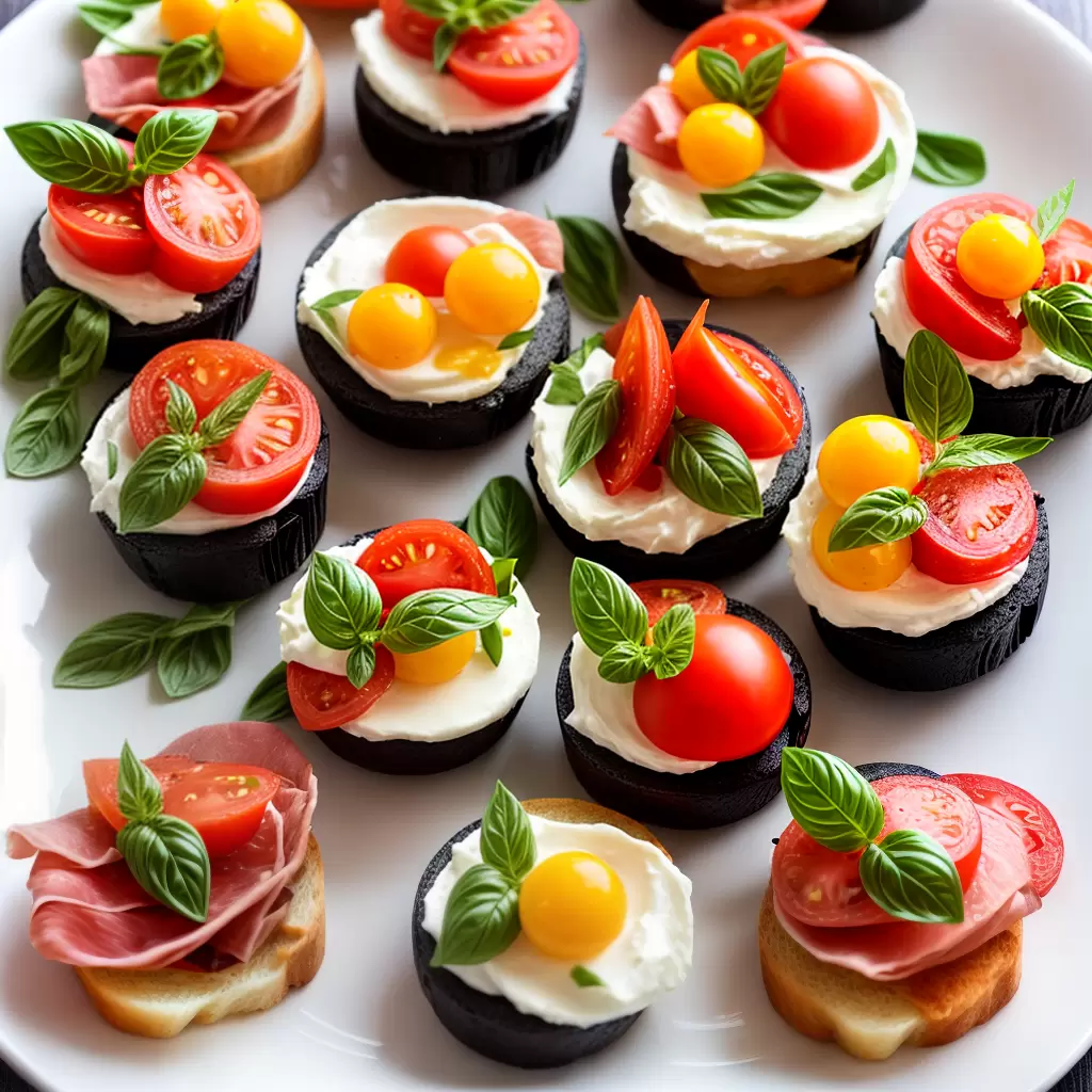 Fotos canapes coloridos salmao prosciutto bruschetta