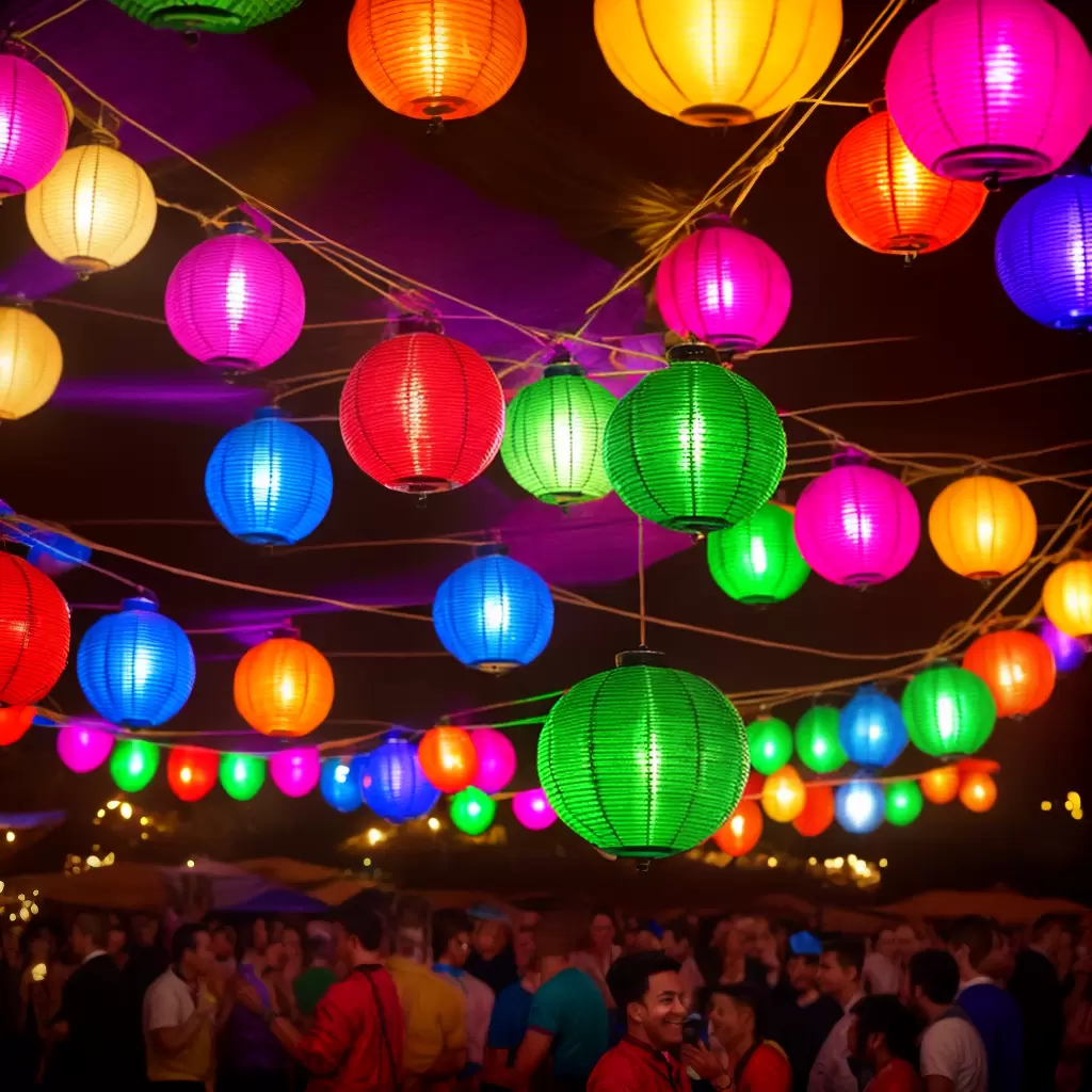 Fotos festa colorida luzes lanternas convidados
