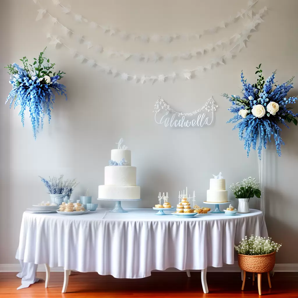 Fotos decoracao batizado branco azul anjo cupcake
