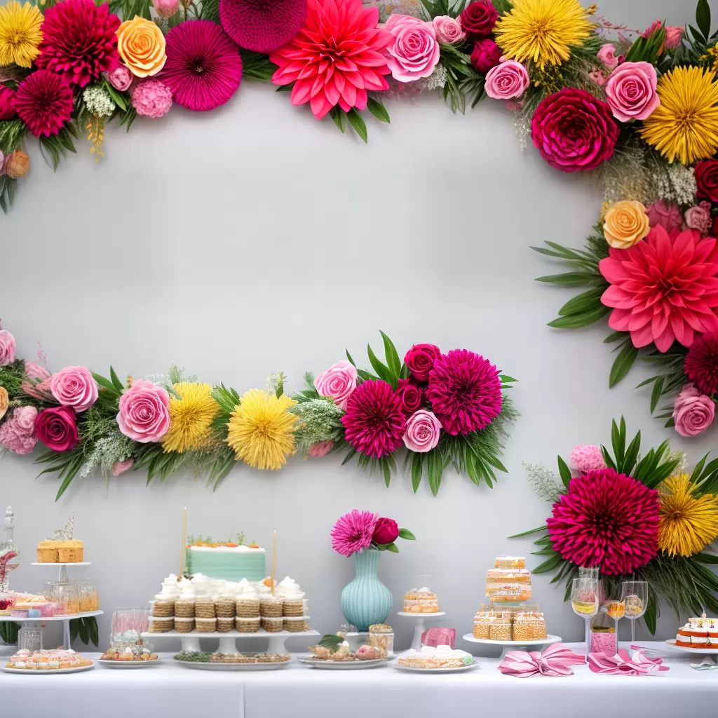 Fotos mesa decorada painel flores papel