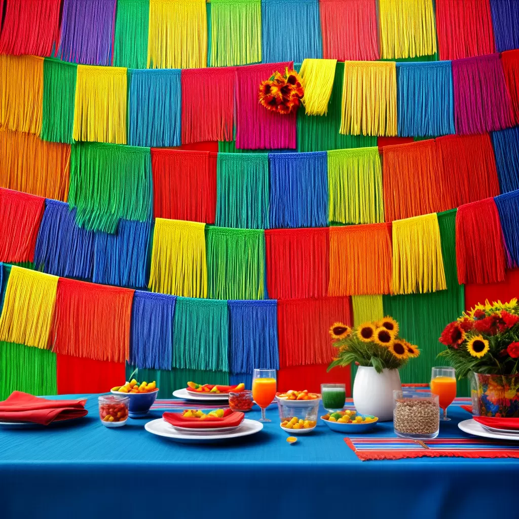 Fotos festa mexicana mesa colorida papel picado