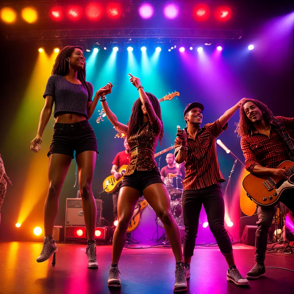 Fotos palco luzes coloridas multidao musica