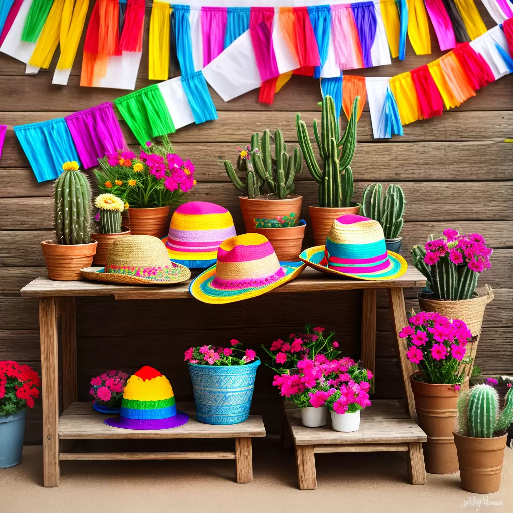 Fotos sombrero flores cactos pinatas mesa Fotos sombrero flores cactos pinatas mesa