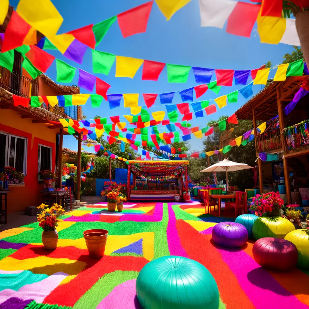 Fotos festa mexicana colorida papel picado cactus