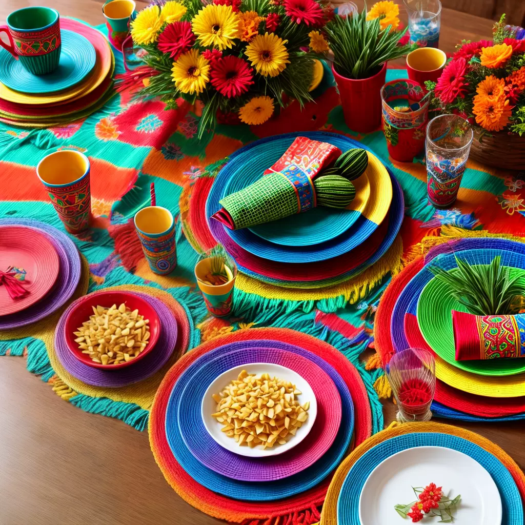 Fotos mesa mexicana colorida papel picado