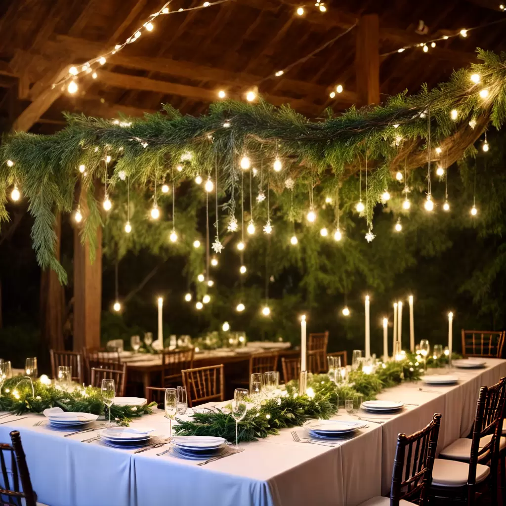 Fotos guirlanda folhagem luzes mesa rustica