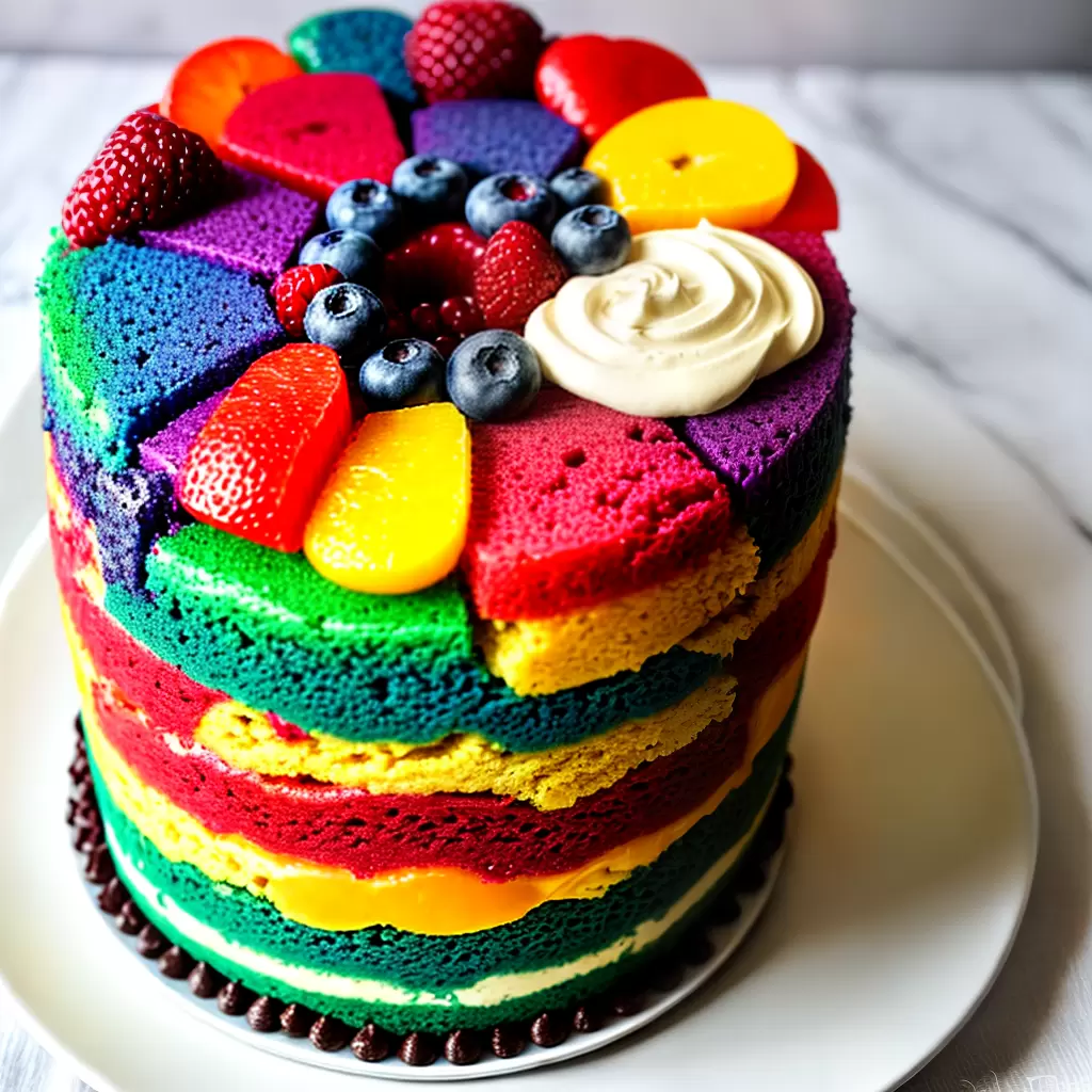 Fotos bolo arco iris camadas cobertura sprinkles frutas