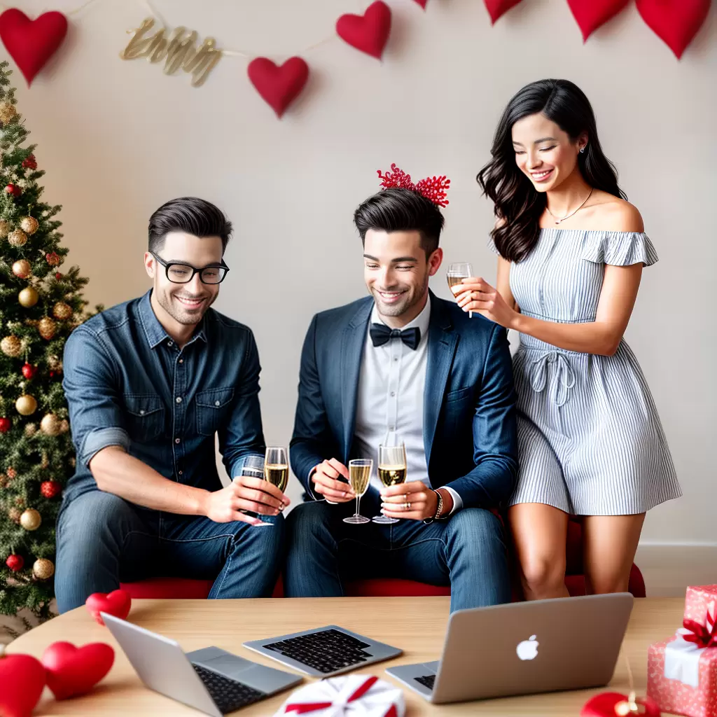 Fotos noivado virtual casal decoracao champanhe