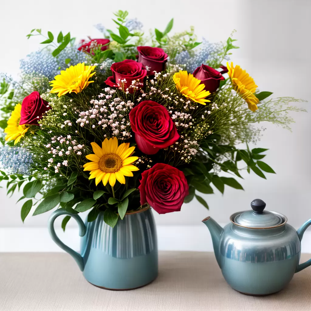 Fotos bouquet colorido teapot vintage casa