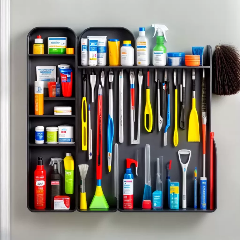 Racks para guardar itens de cuidado e manutenção do lar