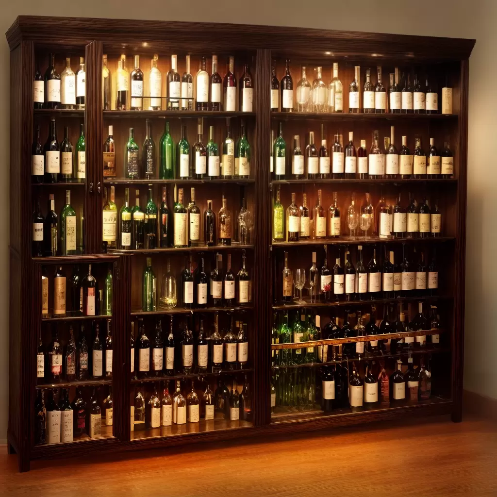 Fotos cristaleira madeira vinhos luzes