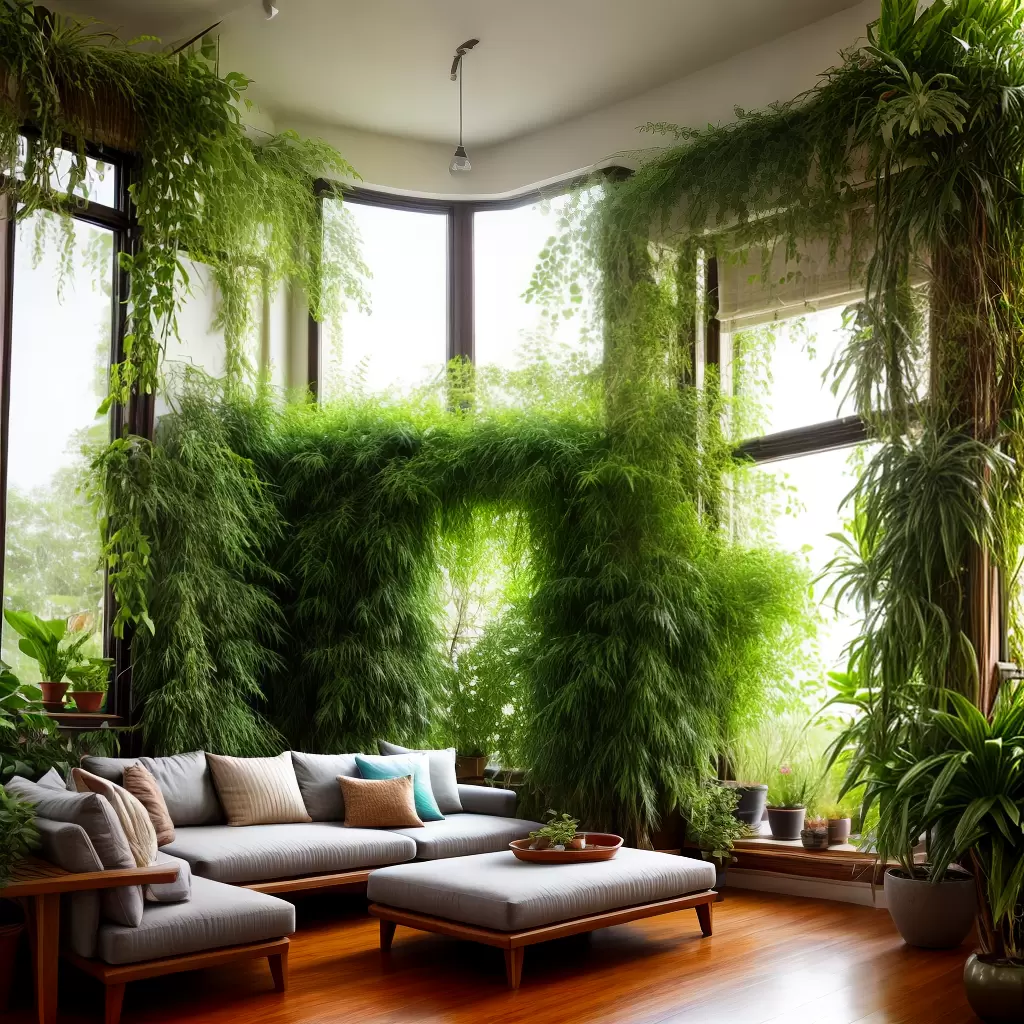 Fotos sala plantas puff feng shui