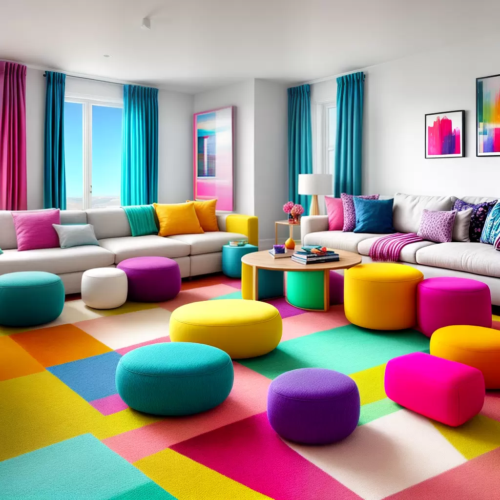 Fotos sala puffs cores emocoes design