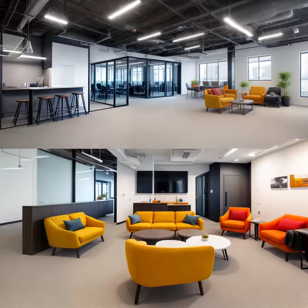 Fotos coworking moderno conforto cor produtivo