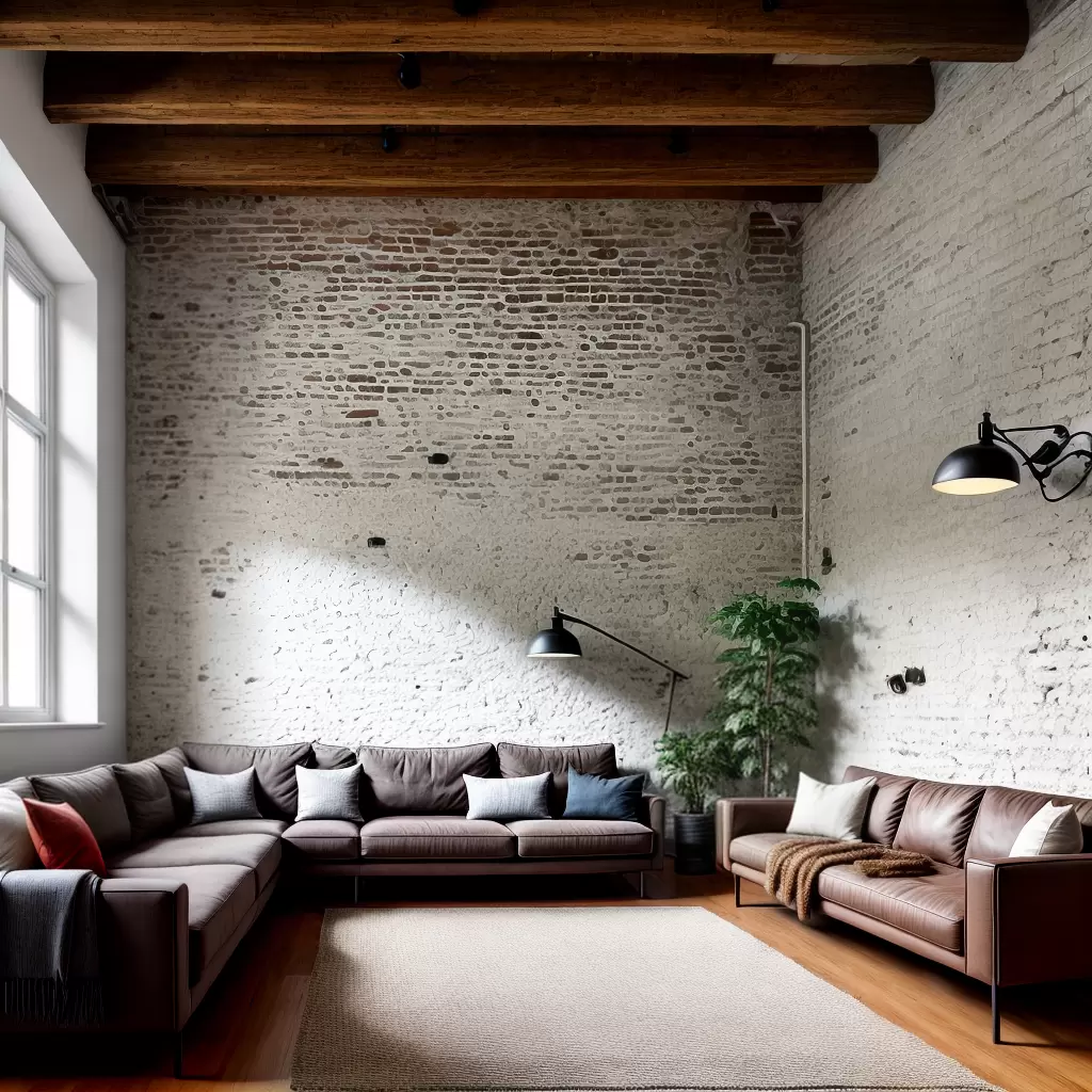 Fotos sala tijolos sofa madeira industrial