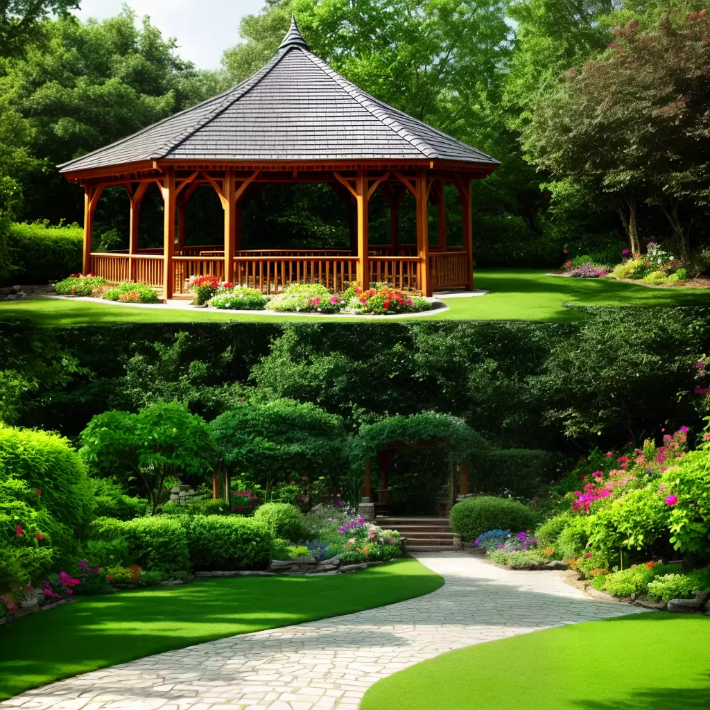 Fotos gazebo madeira jardim flores