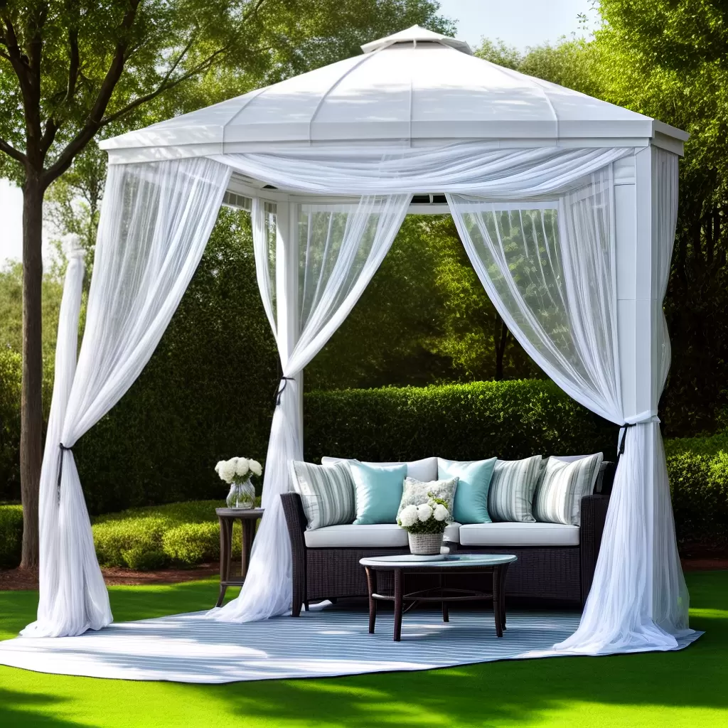 Fotos gazebo branco cortinas jardim