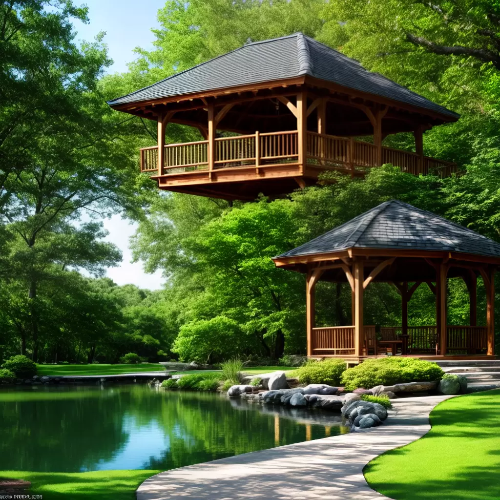 Fotos gazebo madeira lounge natureza pond