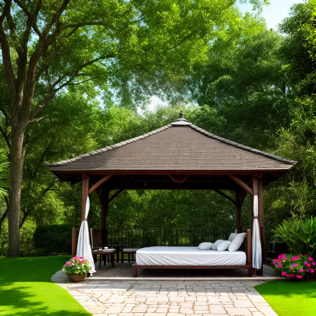 Fotos gazebo cama jardim relaxar 1