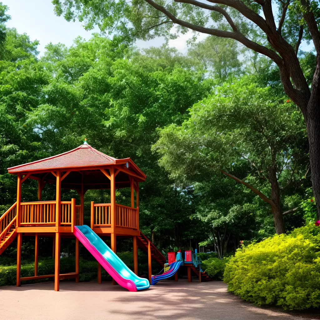 Fotos criancas diversao playset gazebo florido