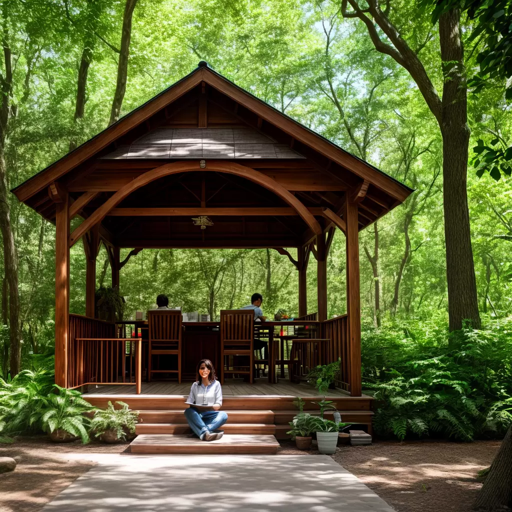 Fotos mulher trabalho gazebo natureza