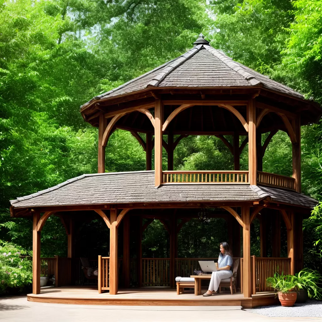 Fotos jardim gazebo mulher laptop natureza
