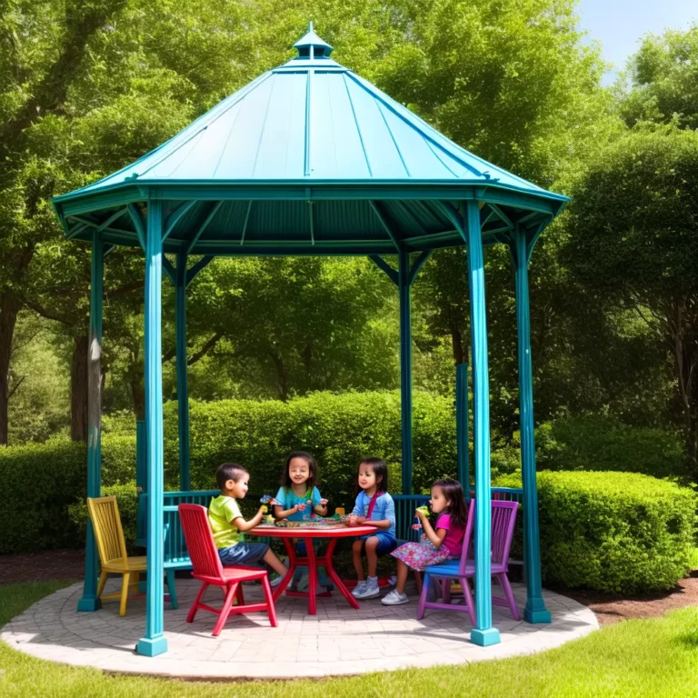 Gazebo com área de jogos para crianças, como jogos de tabuleiro e quebra-cabeças