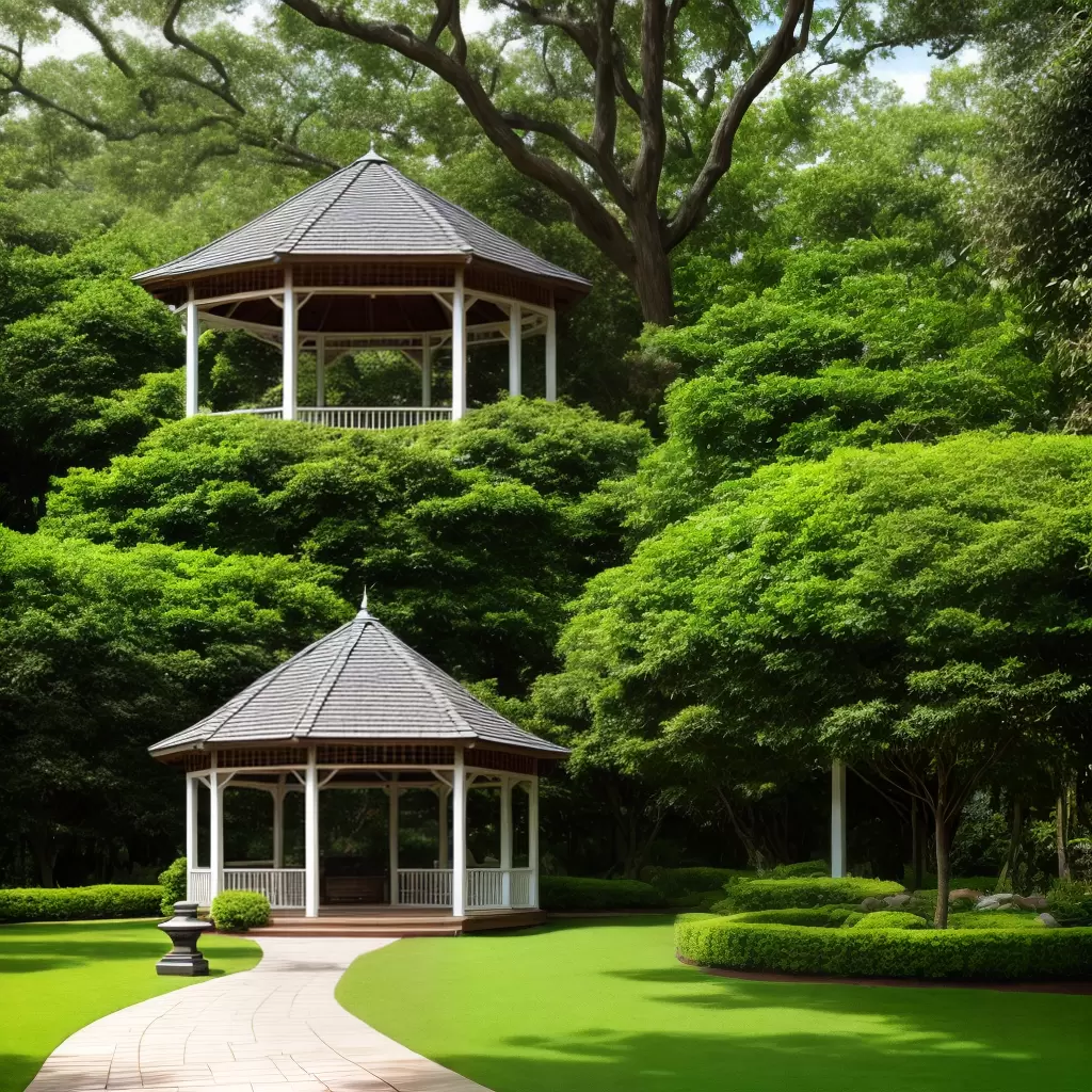 Fotos gazebo colonial jardim verde