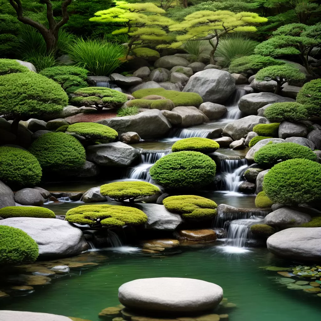 Fotos jardim japones zen pond rochas