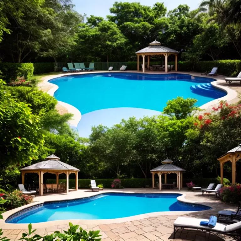 Gazebo com piscina para as crianças se refrescarem no verão