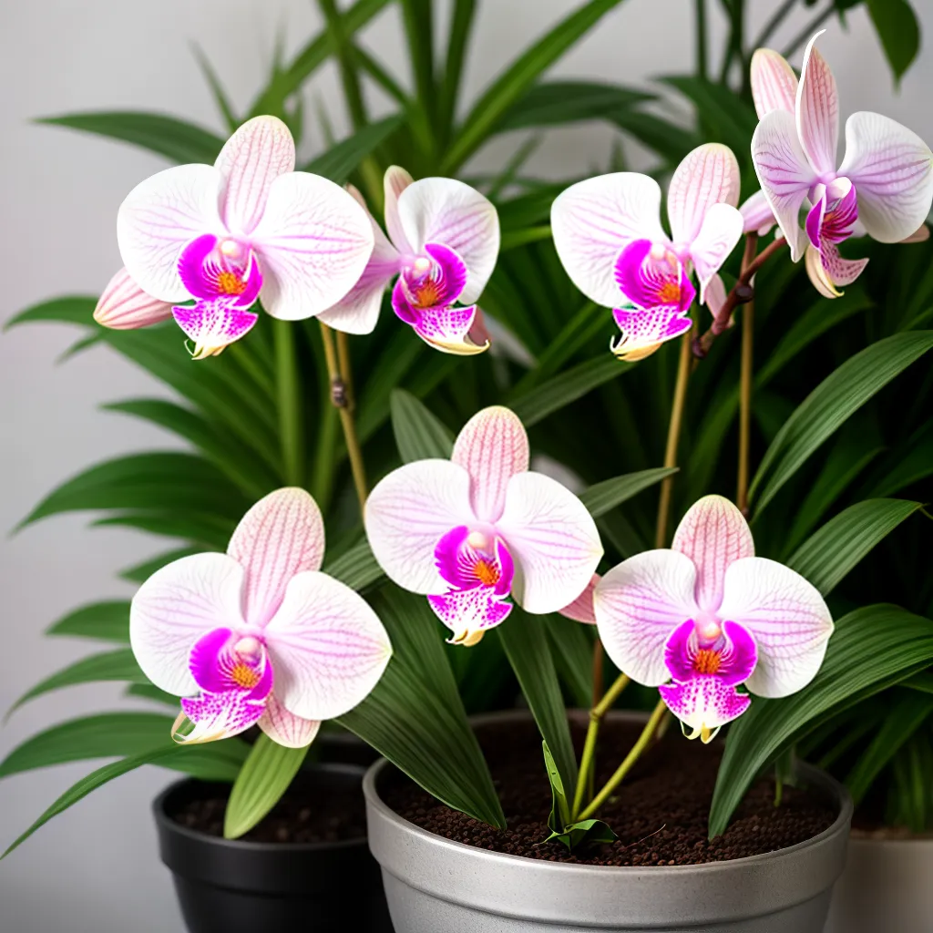 orquidea roxa vaso branco folhas verdes