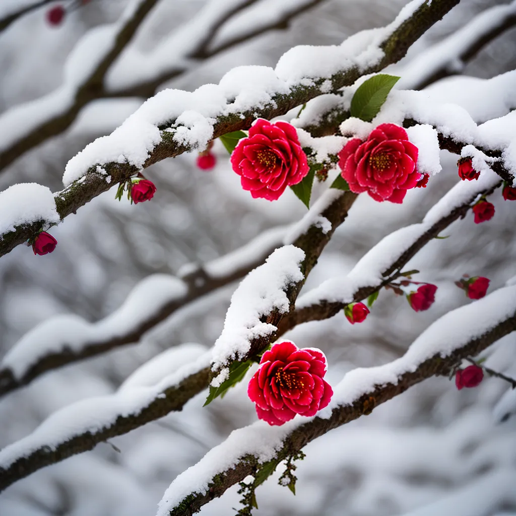 camelia vermelha neve ramos 1