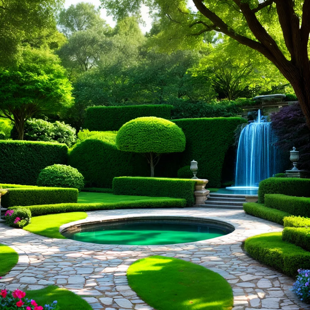 jardim flores arvore muro fountain