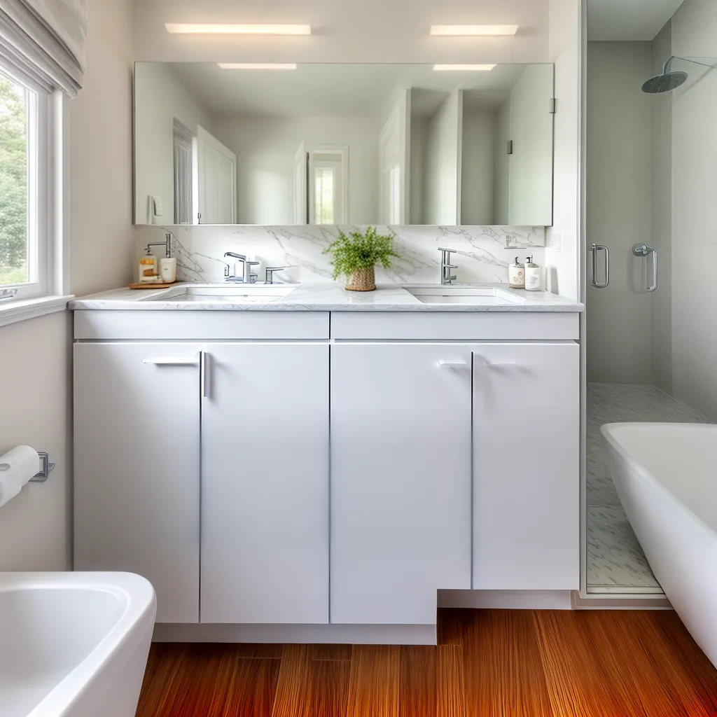 banheiro renovado moderno tiles madeira