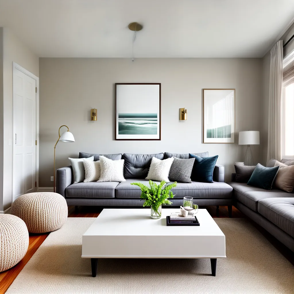 sala decorada neutra sofa acolhedor