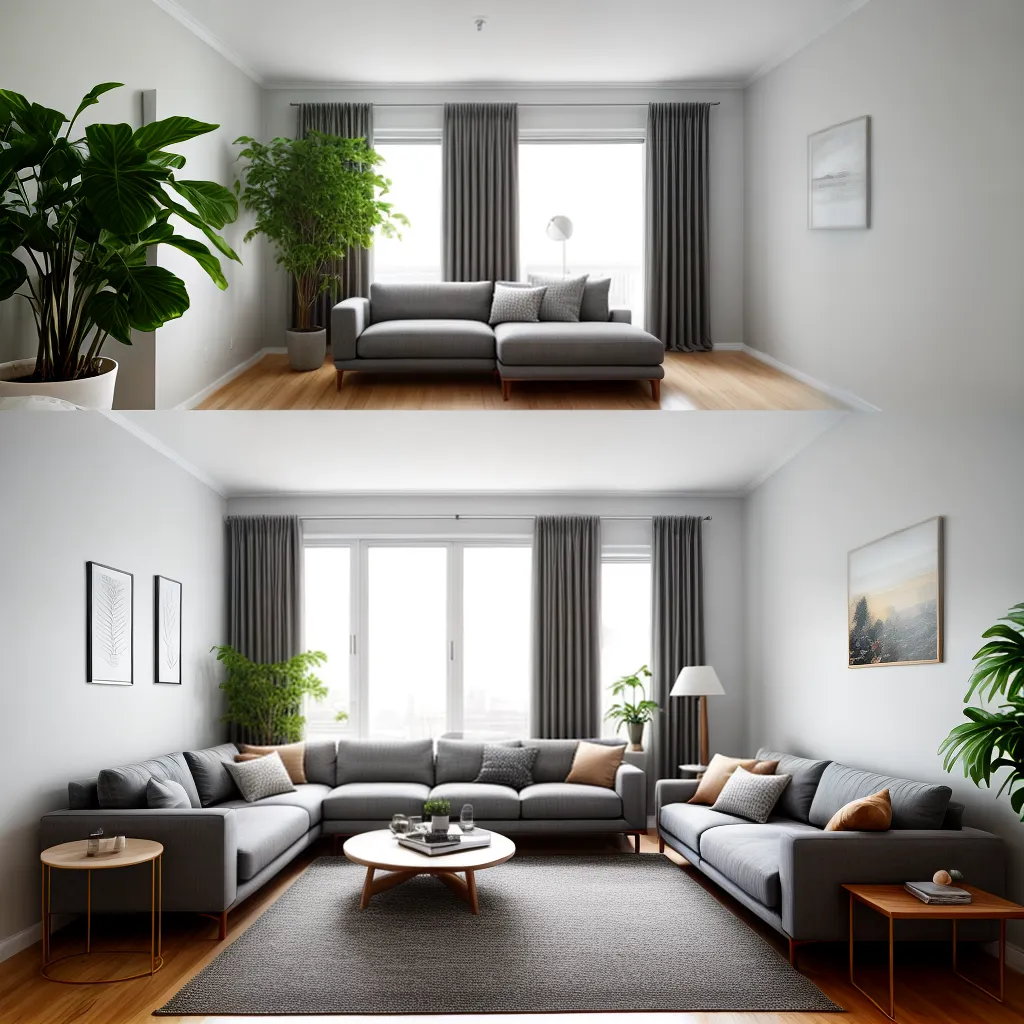 sala renovada neutra sofa madeira