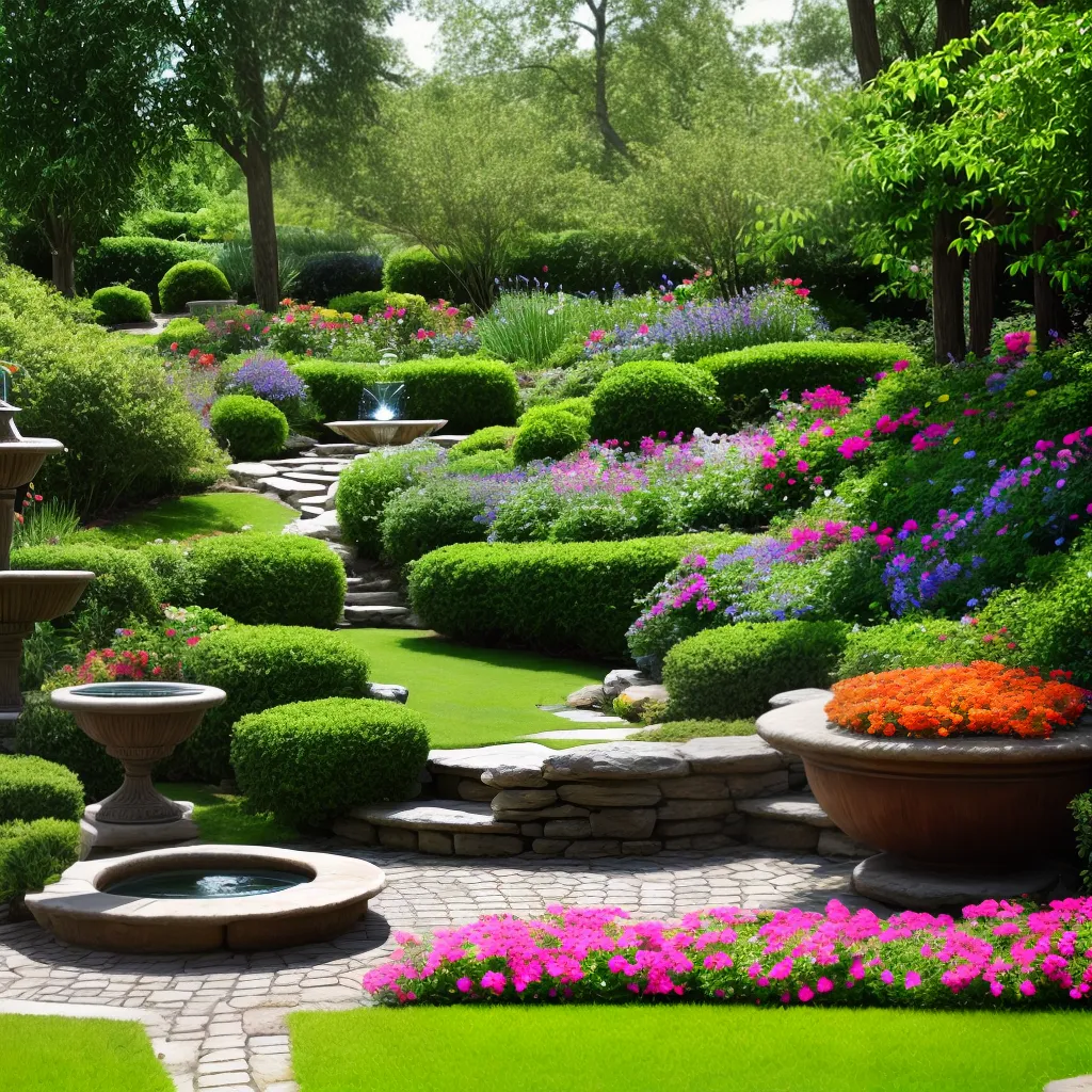 jardim flores caminho paisagem fountain