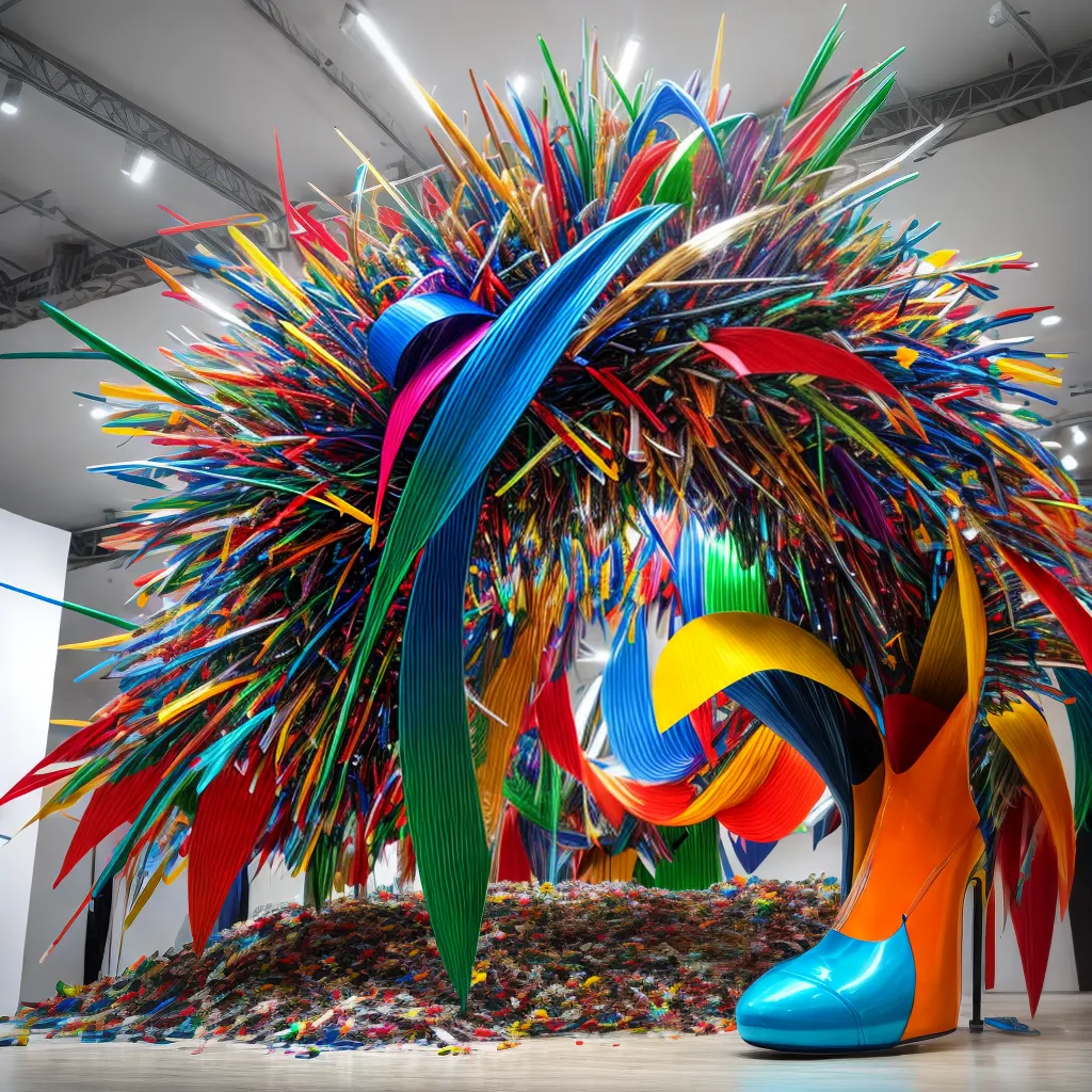 escultura reciclada colorida galeria arte