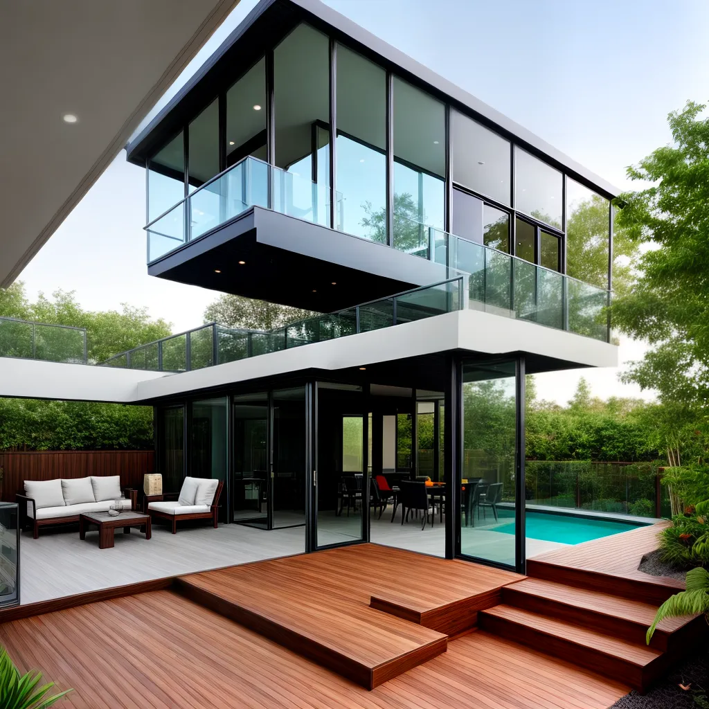 deck moderno vidro paisagem plantas