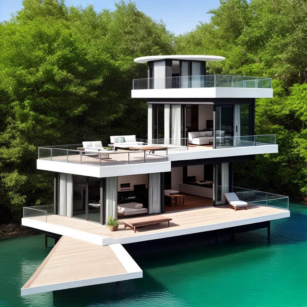 deck flutuante contemporaneo agua plantas