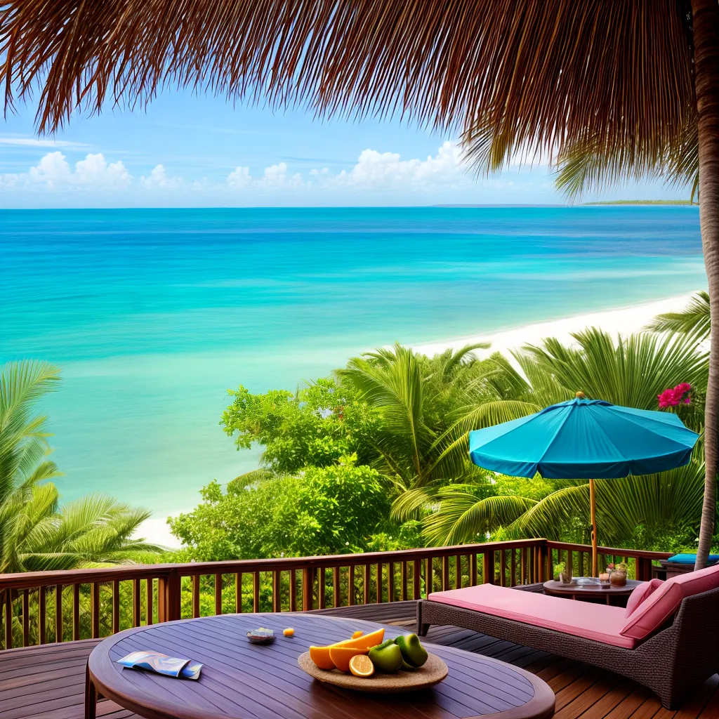 deck madeira praia umbrellas frutas bebidas