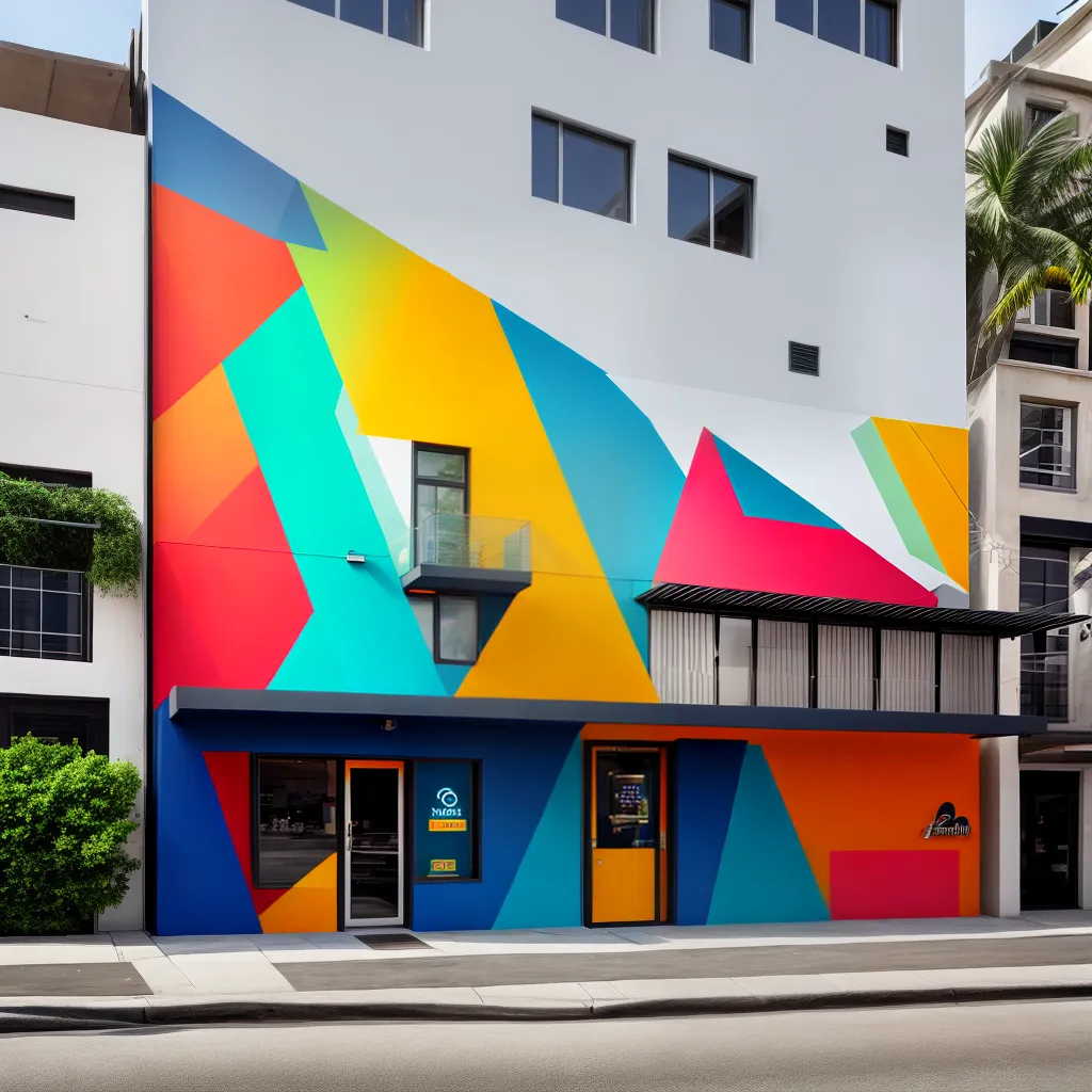 mural geometrico colorido cafe